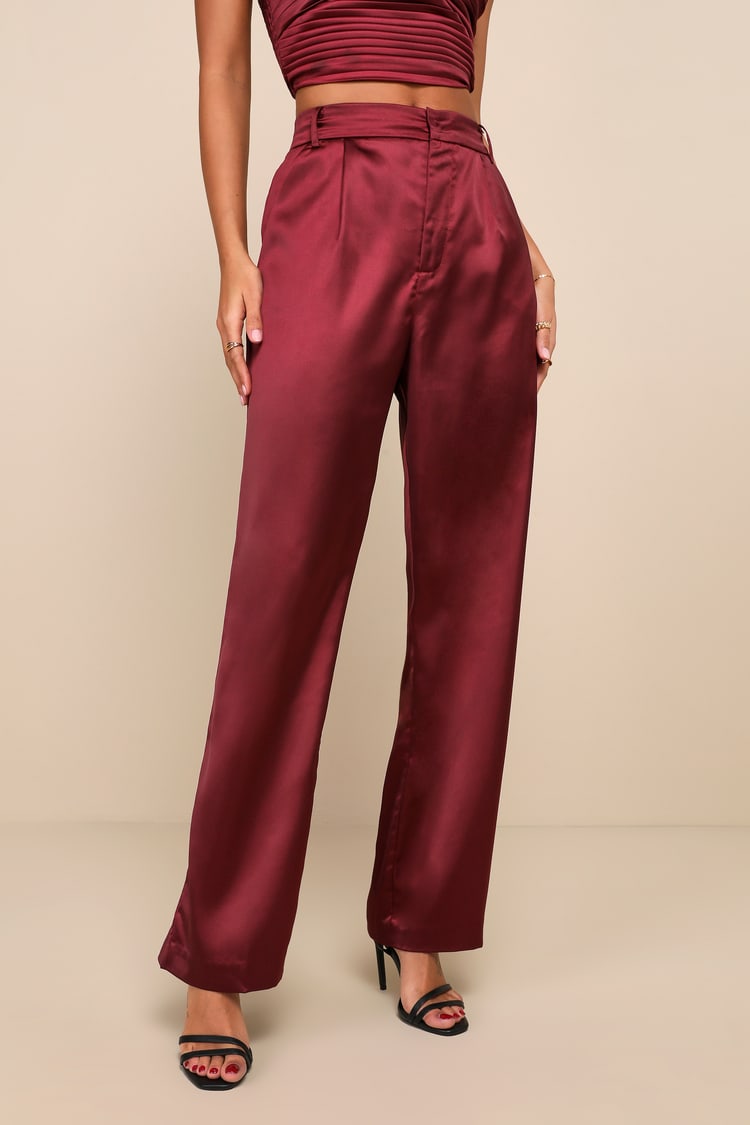 Flawless Behavior Burgundy High Rise Straight Leg Pants
