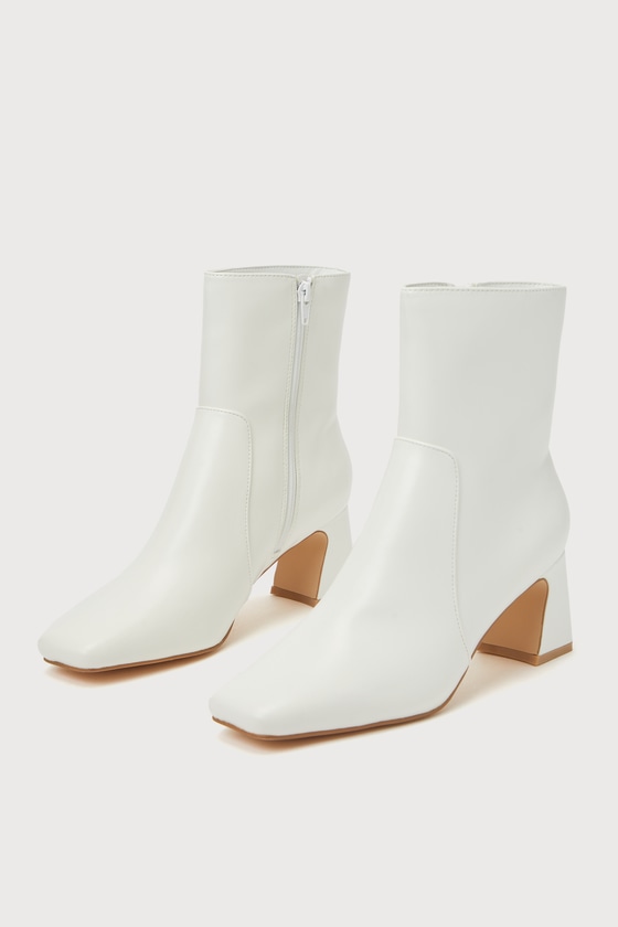White Ankle Boots - Square Toe Boots - Sculpted Heel Boots - Lulus