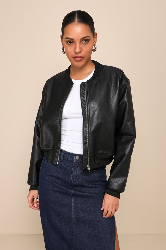 Lulus Edgy Inclination Black Vegan Leather Bomber Jacket