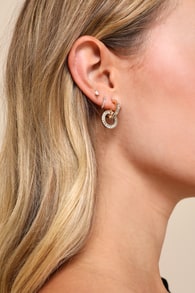 Sophisticated Gleam Gold Rhinestone Double Hoop Earrings