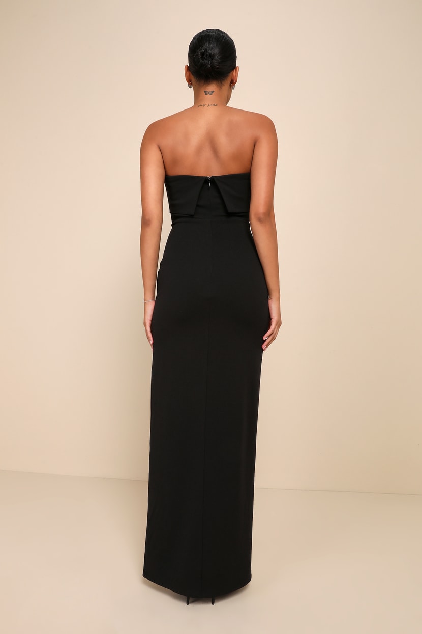 navy blue dress for baby girl Strapless Cut Out Detail A Line Maxi Dress Black