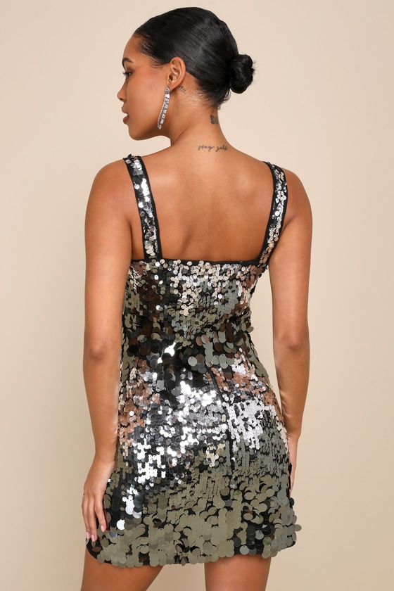 Disco Aura Silver and Grey Paillette Sequin Bodycon Mini Dress 3