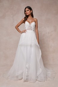 Mine, All Mine White Embroidered Organza Strapless A-Line Gown 1