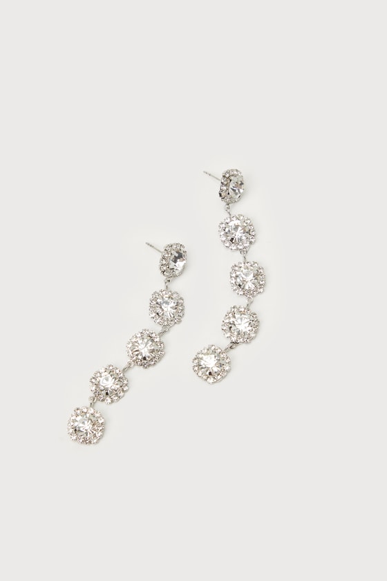Made to Glow Silver Rhinestone Drop Earrings - thumbnail 4