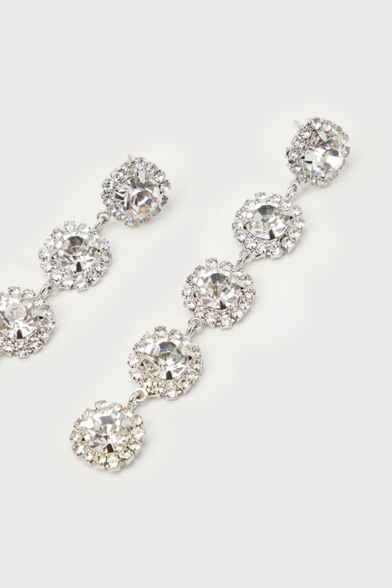 Made to Glow Silver Rhinestone Drop Earrings - thumbnail 2