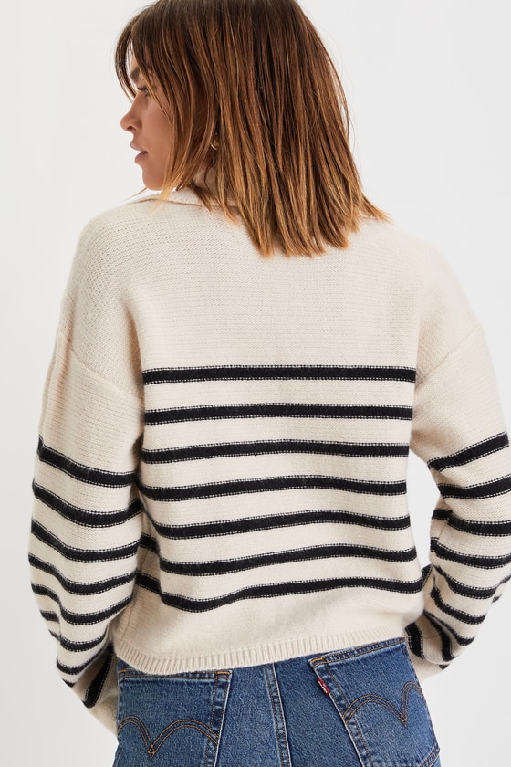 Timeless Energy Ivory Striped Collared Pullover Sweater 4