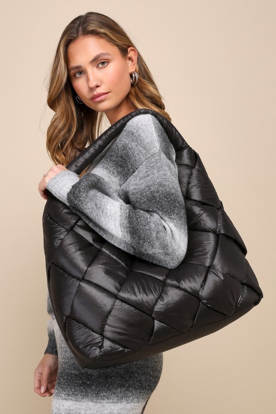 Pretty Prepared Black Quilted Nylon Puffer Tote 1