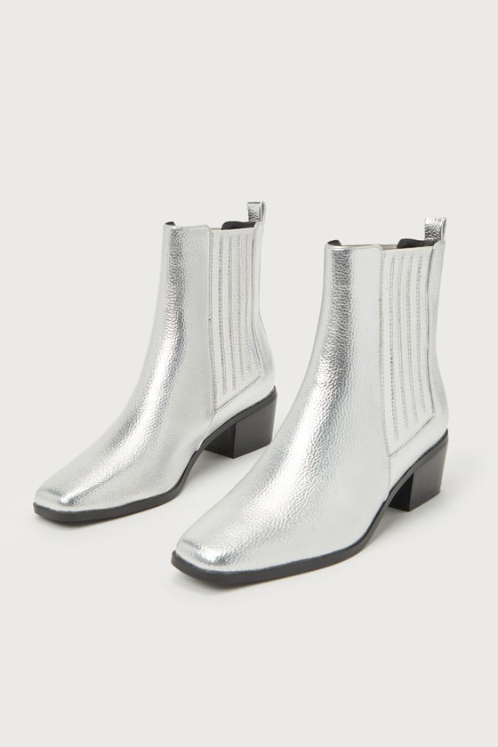 Silver Ankle Boots - Faux Leather Ankle Boots - Tapered Toe Boots - Lulus