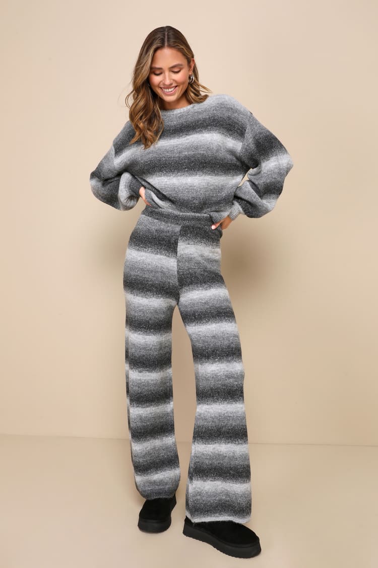 Weekend at Home Charcoal Grey Ombre Striped Sweater Pants