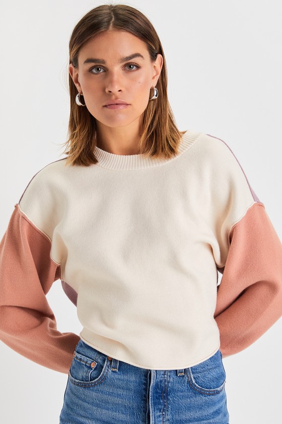 Ivory Color Block Sweatshirt - Sweatshirt - Pullover Sweatshirt - Lulus