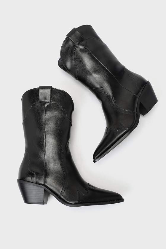 Chasma Black Pointed-Toe Western Ankle Booties 2