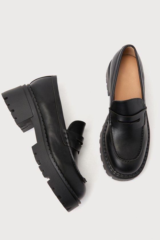 その他 haruhiua Chic Black Loafers - Platform Loafers - Chunky Loafers - Lulus