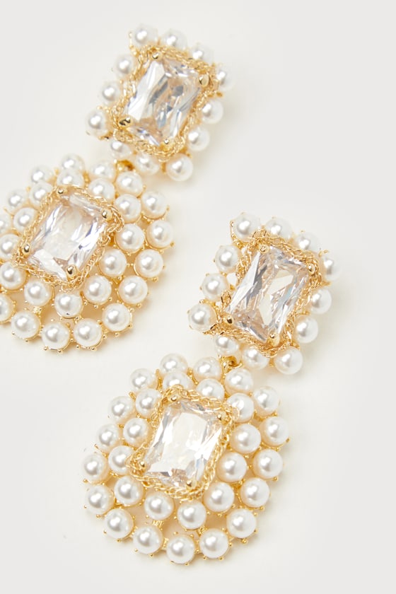 White Pearl Earrings - Rhinestone Earrings - Statement Earrings - Lulus