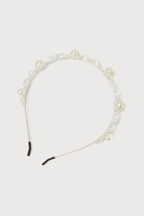 Shimmering Excellence White Pearl Beaded Headband 2
