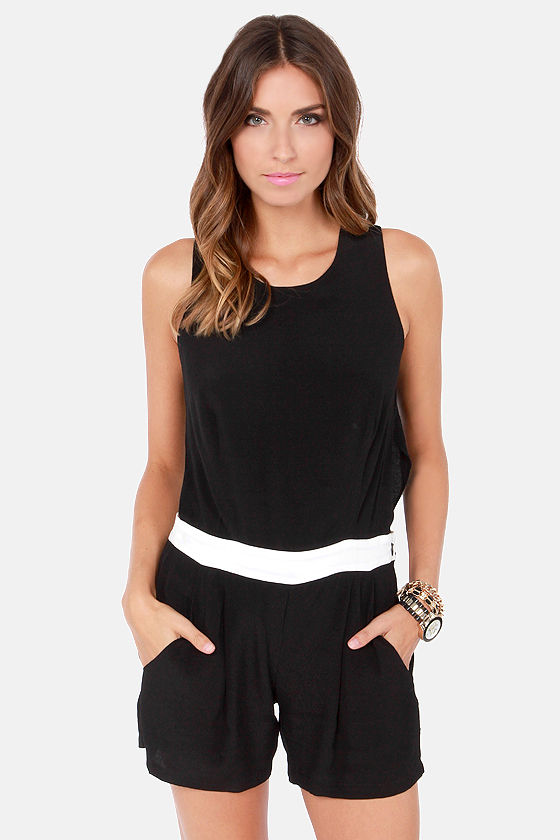 Cute Black Romper Black and White Romper 62.00 Lulus