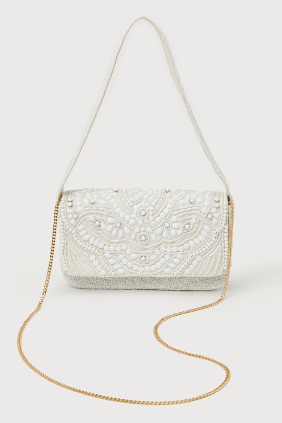 Glamorous Shine Ivory Beaded Shoulder Bag 5