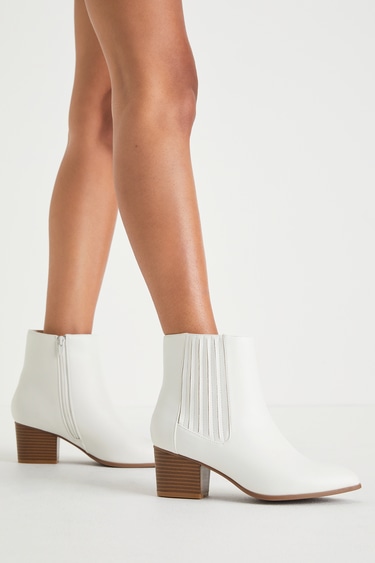 Leia White Pointed-Toe Ankle Booties