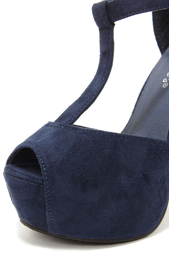 Cute Navy Blue Heels - T-Strap Heels - Platform Heels - $32.00