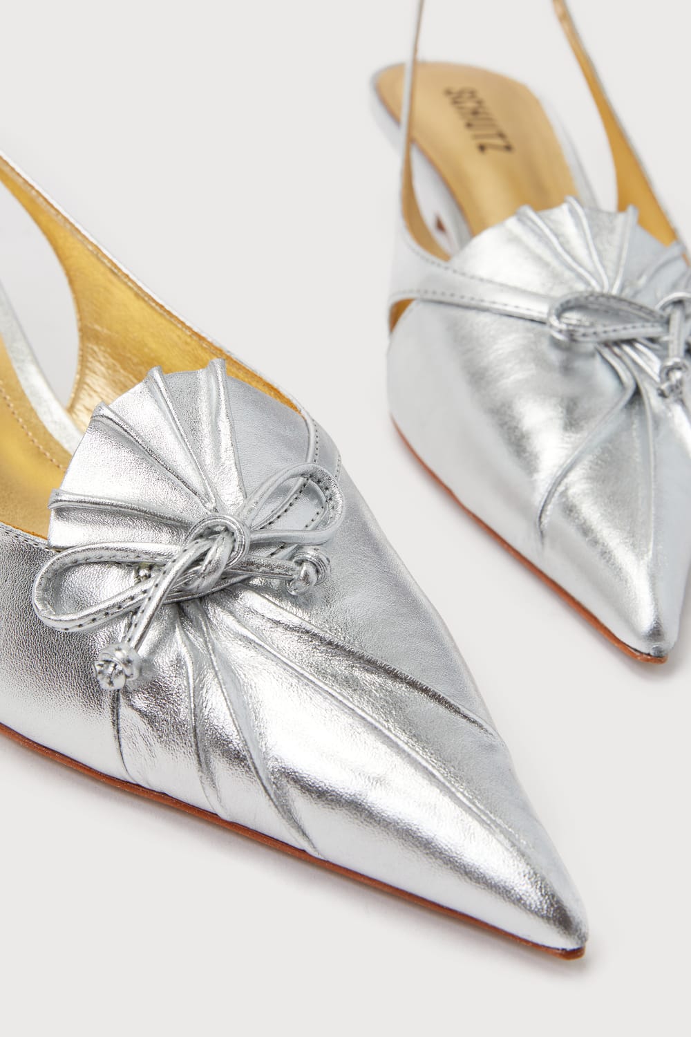 Zane Silver Metallic Nappa Leather Slingback Kitten Heel Pumps