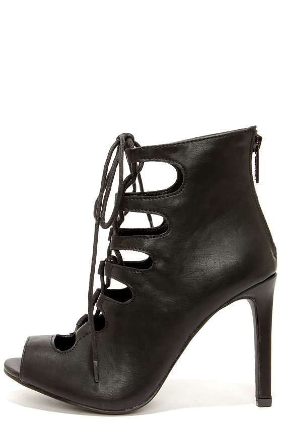 Pretty Black Heels - Lace-Up Heels 