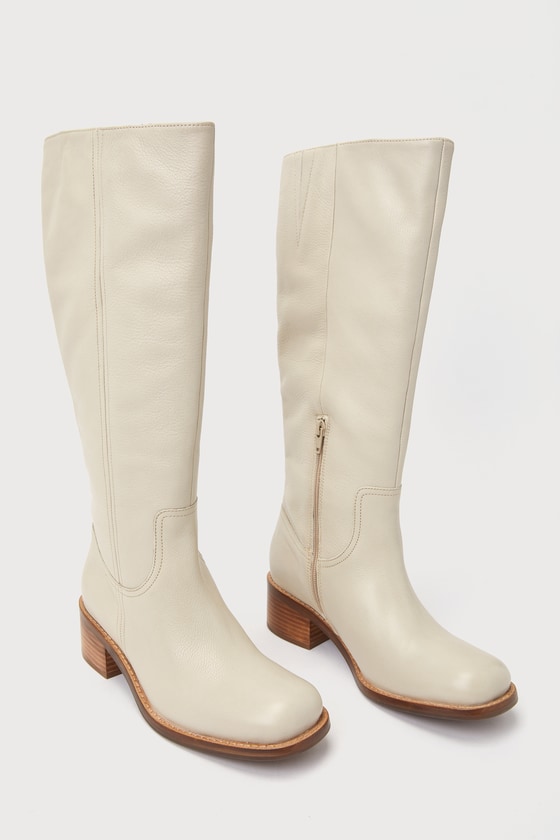 Sand In My Boots Off White Leather Knee-High Boots 1