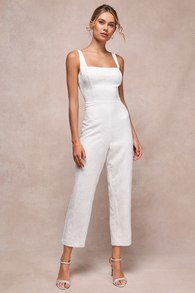 Exceptional Vision White Jacquard Removable Bow Jumpsuit