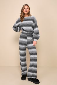 Weekend at Home Charcoal Grey Ombre Striped Pullover Sweater