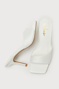 Morado White Satin Pearl High Heel Slide Sandals