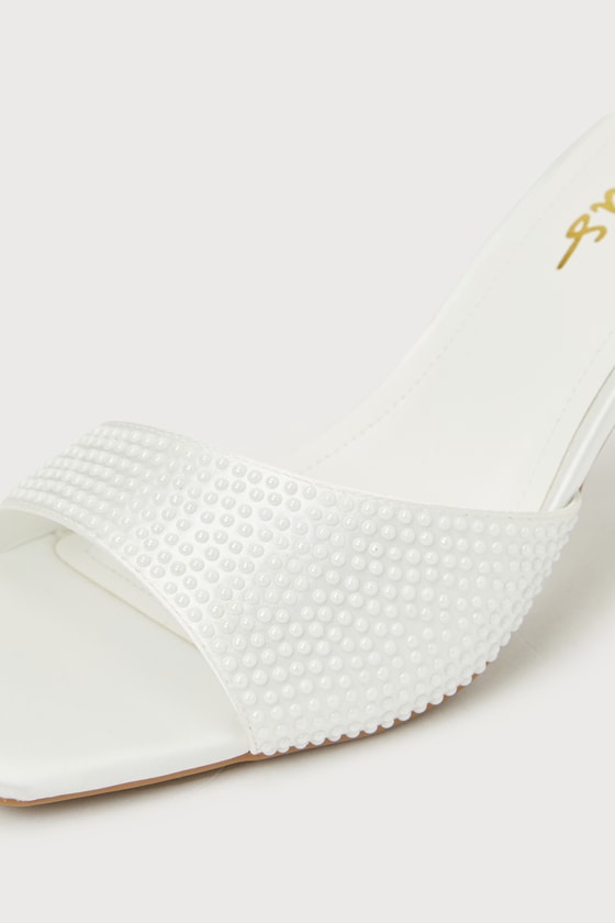 White Satin Pearl High Heels main image 1