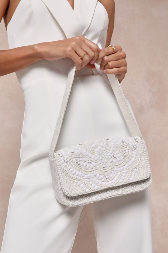 Glamorous Shine Ivory Beaded Shoulder Bag 1