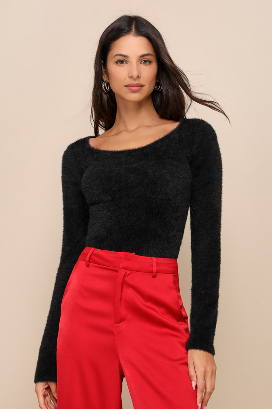 Warm Vibes Black Eyelash Knit Scoop Neck Sweater Top 1