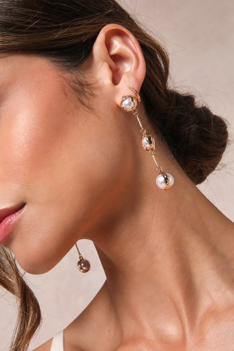Modern Charisma Gold Pearl Drop Earrings