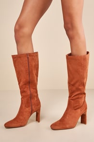 Claramay Camel Suede Knee-High Boots
