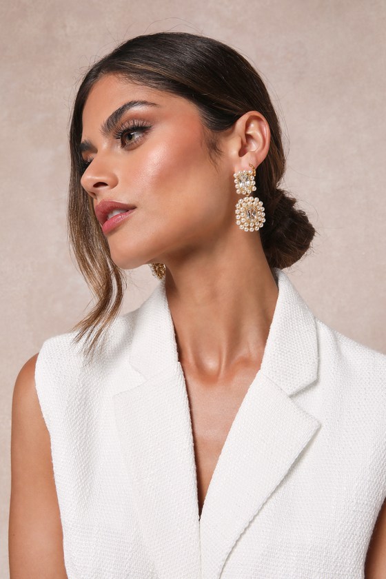 White Pearl Earrings - Rhinestone Earrings - Statement Earrings - Lulus