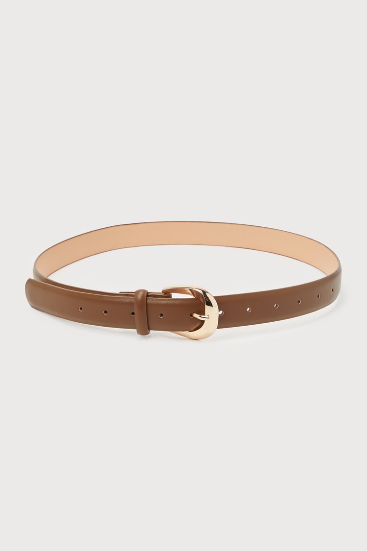Brown Faux Leather Belt - Gold Buckle Belt - Cute Buckle - Lulus