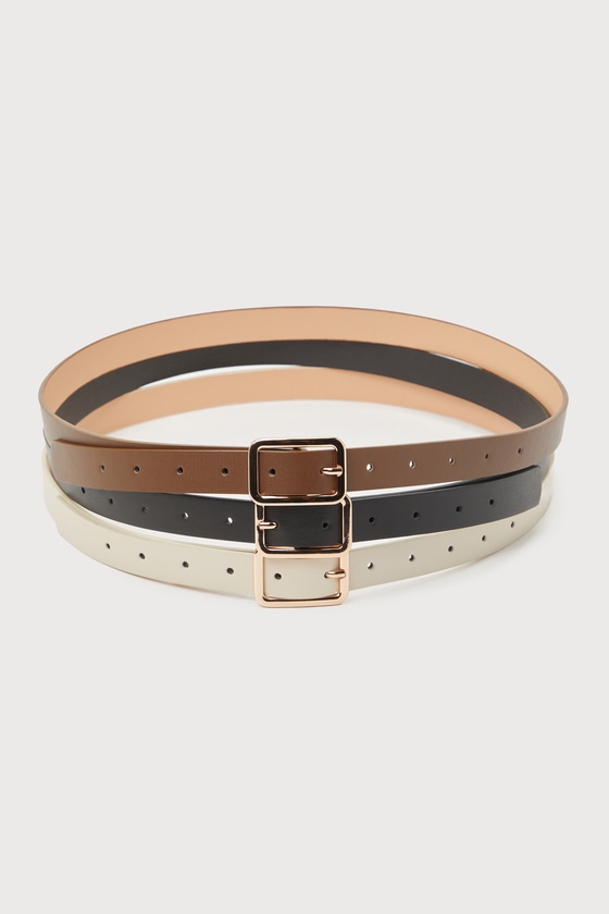 Stylish Setup Black, Ivory, and Brown Three-Piece Belt Set - thumbnail 6