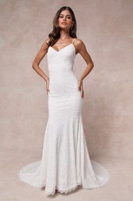 Flawless Extravagance White Lace Trumpet Hem Maxi Dress