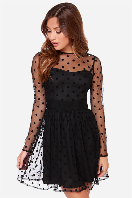Pretty Black Dress - Polka Dot Dress - Skater Dress - $52.00 - Lulus