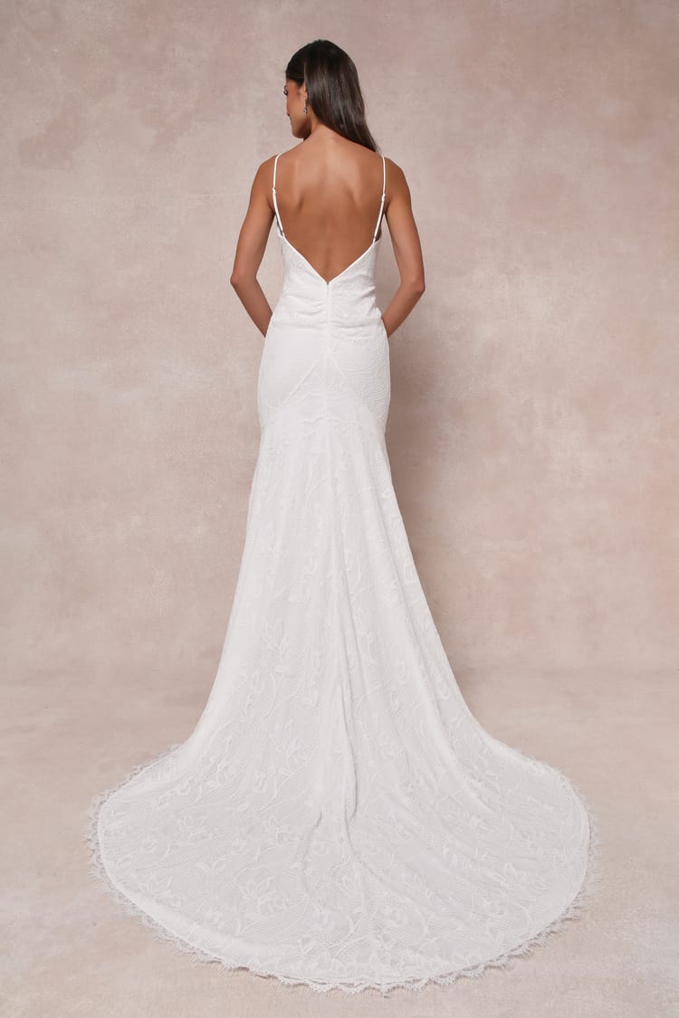 Flawless Extravagance White Lace Trumpet Hem Maxi Dress