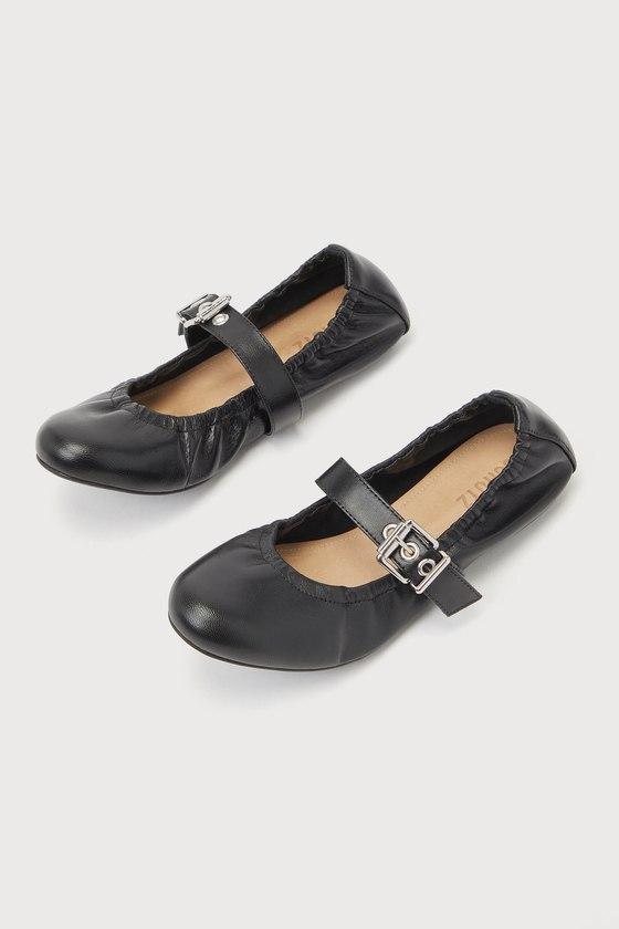 Shop Schutz Calita Black Nappa Leather Buckle Ballet Flats