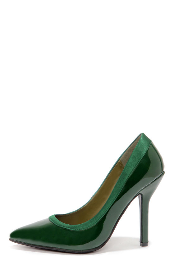 C Label Luxe 11 Green Patent Pointed Pumps
