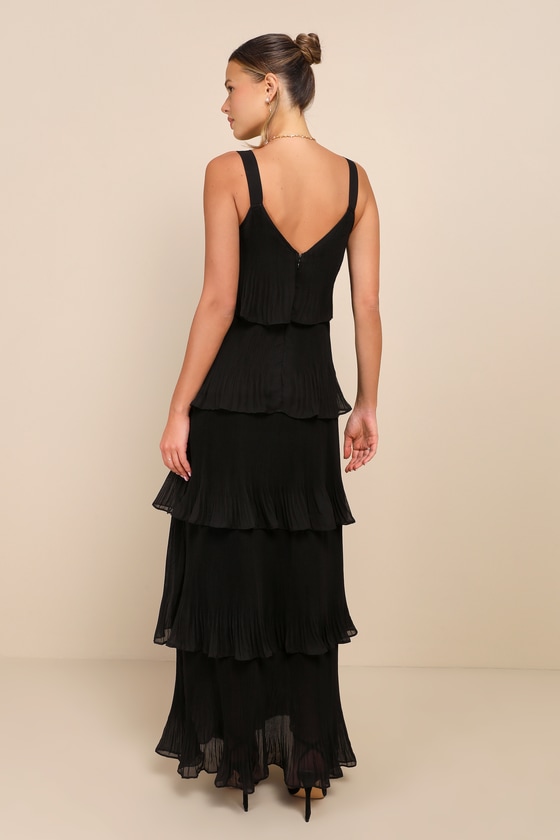 Elegant Nature Black Pleated Sleeveless Tiered Maxi Dress 2