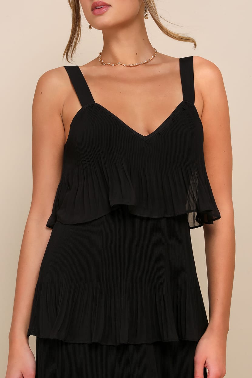 Black Tiered Dress - Black Pleated Maxi Dress - Sleeveless Dress - Lulus