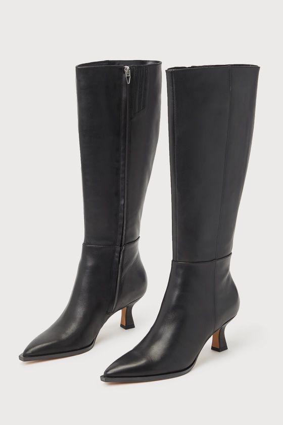 Auggie Black Pointed-Toe Knee-High Boots 1