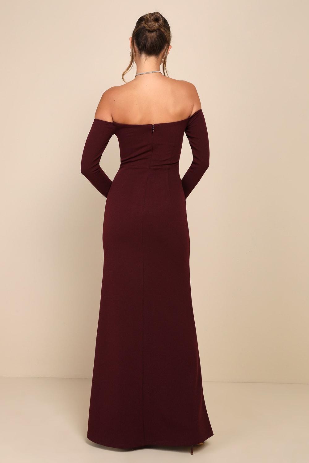 Alluring Sophistication Dark Plum Off-the-Shoulder Maxi Dress