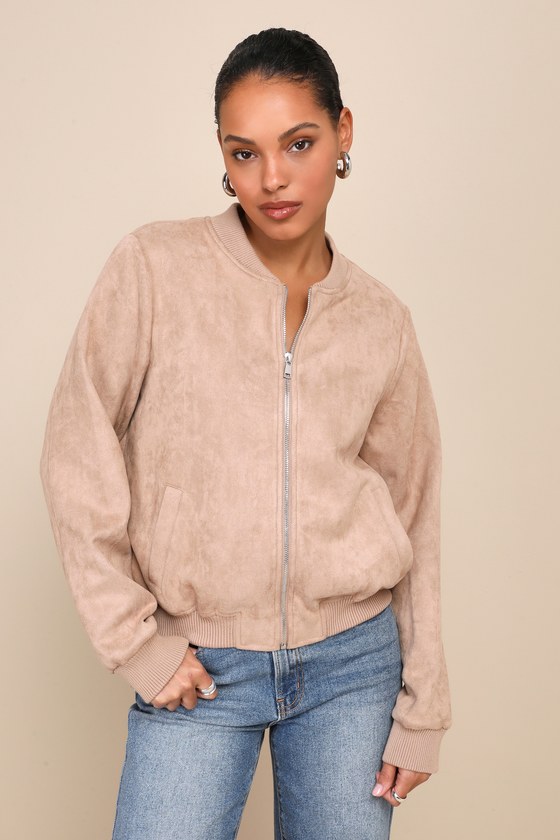 Tan Bomber Jacket Vegan Suede Jacket ZipUp Bomber Jacket Lulus