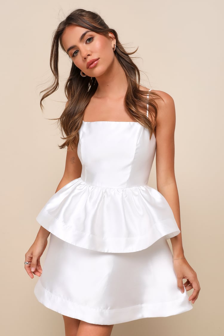 sachin and babi light blue dress White Taffeta Dress - Tiered Ruffled Dress - Ruffled Mini Dress