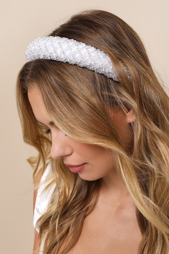 White Beaded Headband - Padded Headband - Sparkly Headband - Lulus