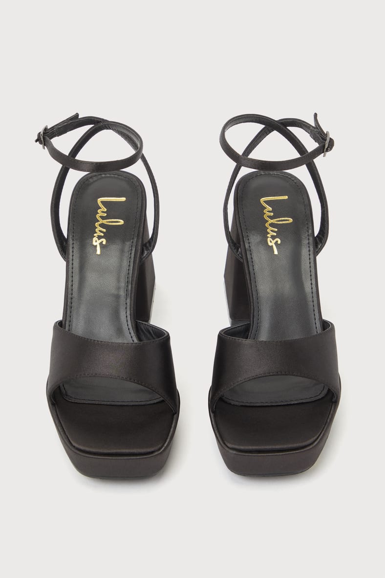 Shirine Black Satin Platform Ankle Strap Heels