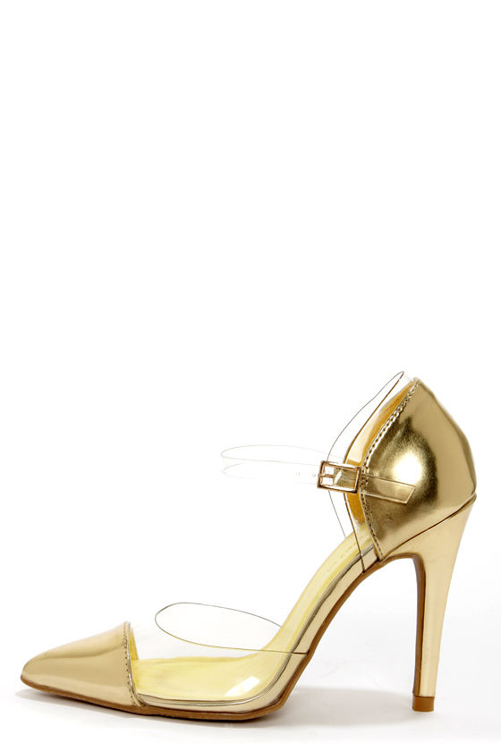 gold lucite heels